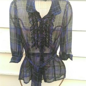 Sheer ruffled button front antilia femme size sm